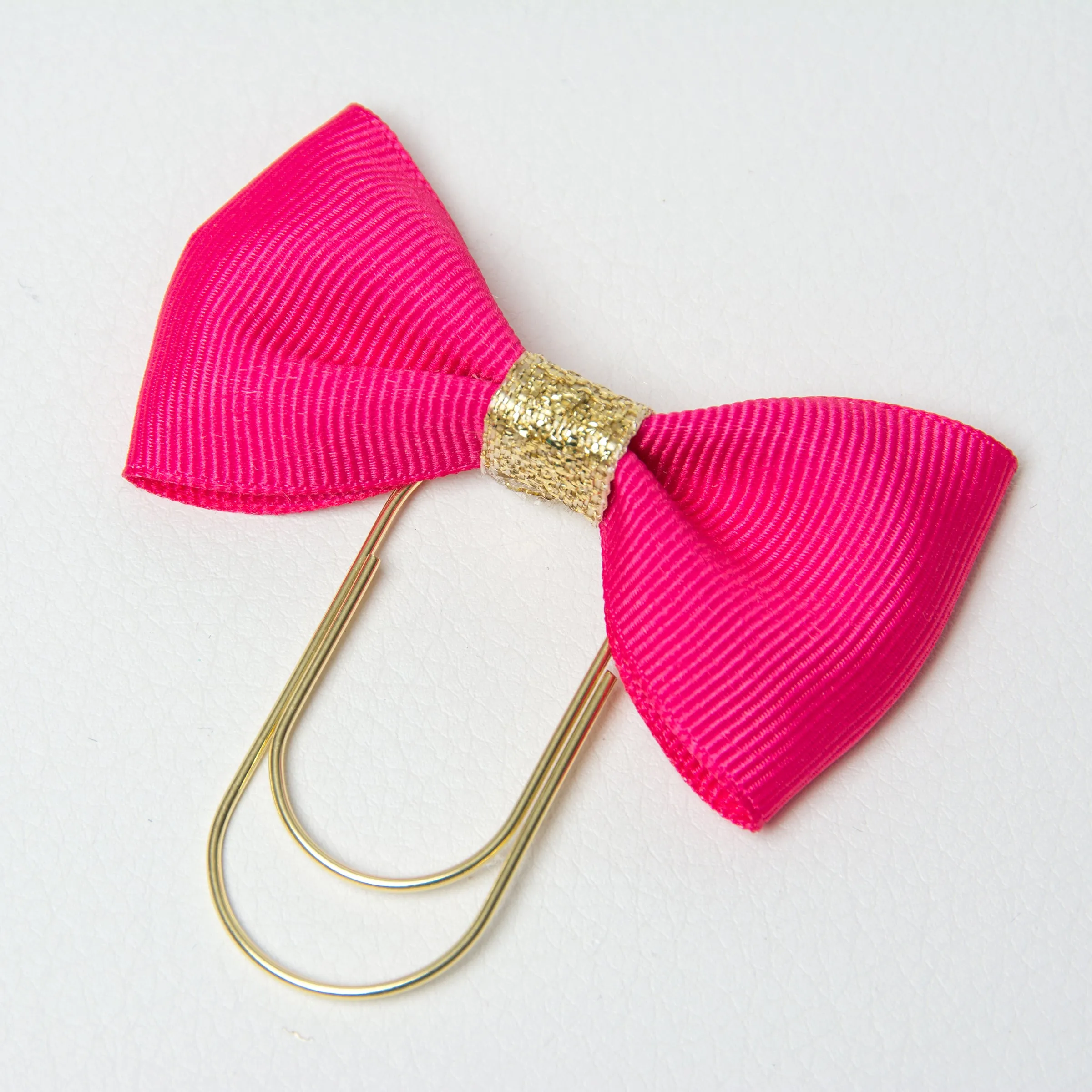 Pink Bow Planner Clip Bookmark with Metallic Bow Center in Silver or Gold