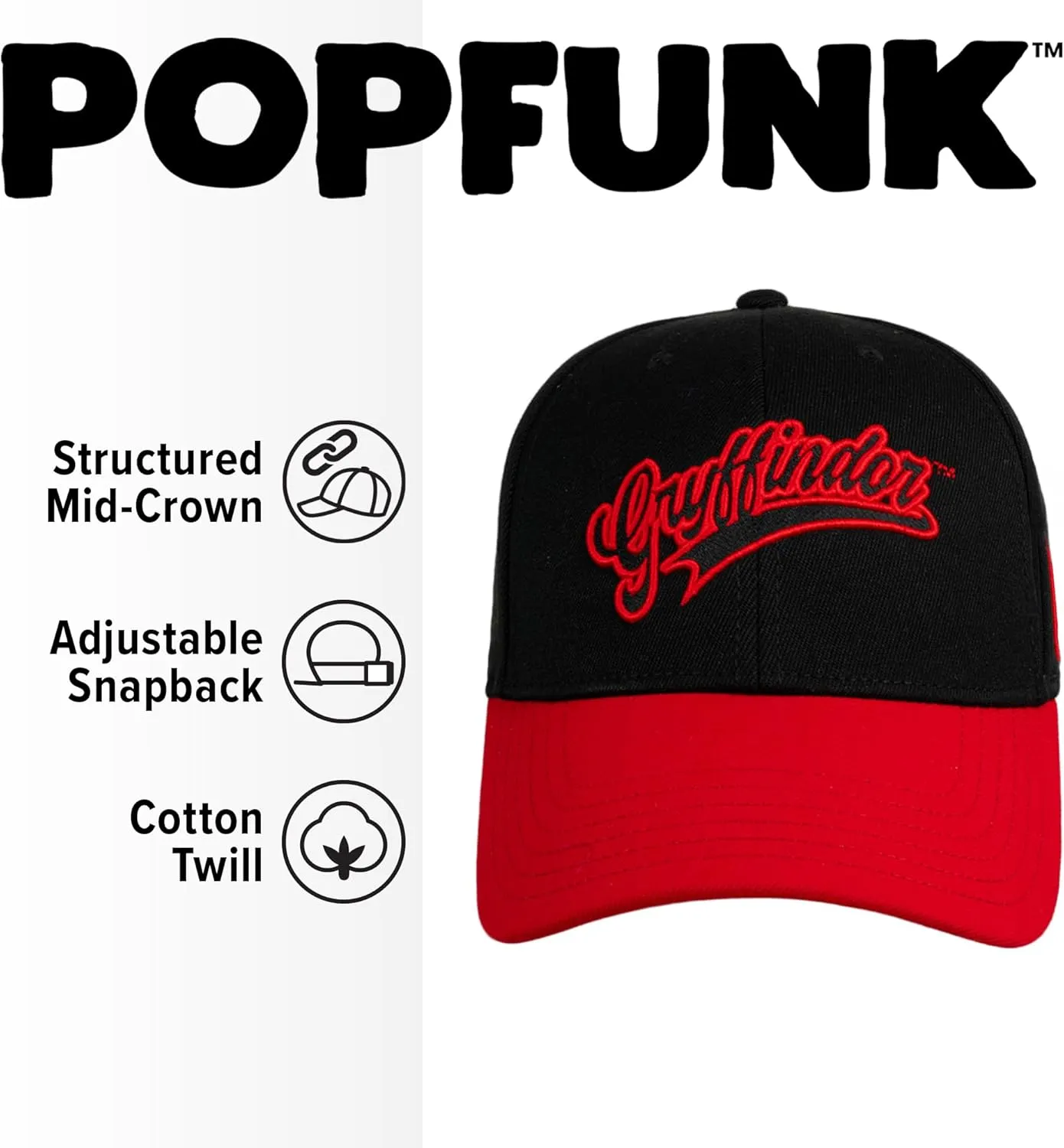 Popfunk Official Harry Potter Houses Adjustable Snapback Six-Panel Structured Hat - Unisex for Men and Women