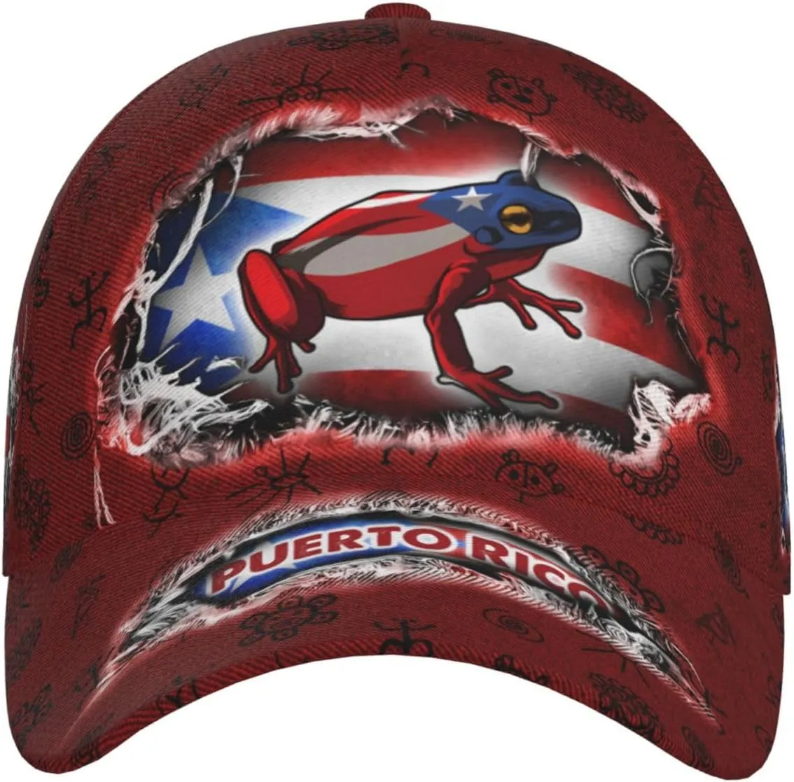 Puerto Rico Flag Baseball Cap Unisex Novelty Frog Printed Hat Map Badge Baseball Hats Puerto Rico Hat for Men and Women
