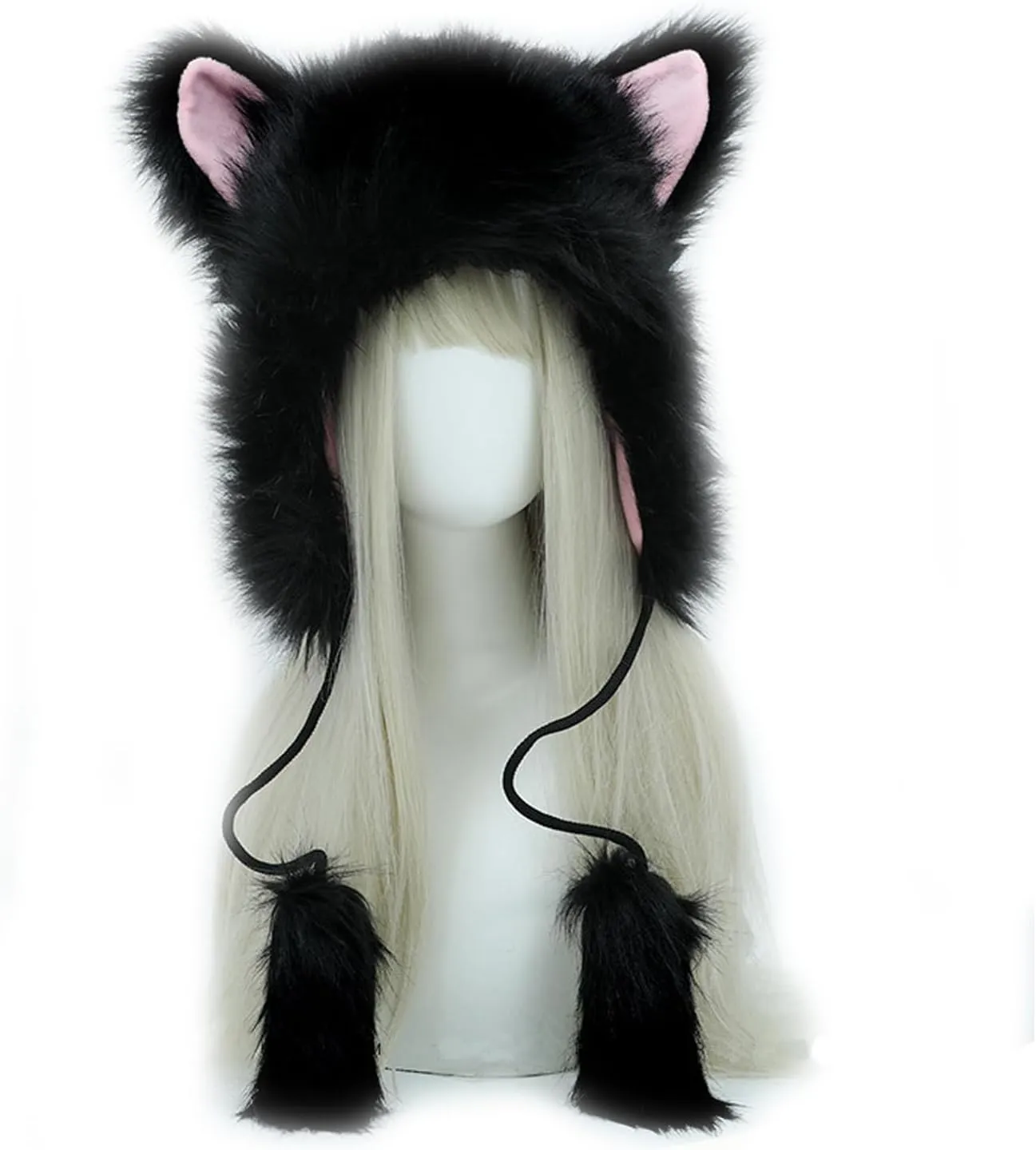 PURFUN Colorful Faux Fur Earflap Hats with Cat Ear, Adults Animal Theme Wolf Hooded Hat Cosplay Halloween Costume Caps