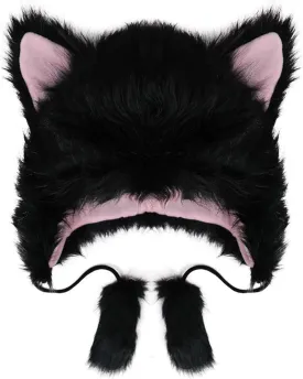 PURFUN Colorful Faux Fur Earflap Hats with Cat Ear, Adults Animal Theme Wolf Hooded Hat Cosplay Halloween Costume Caps