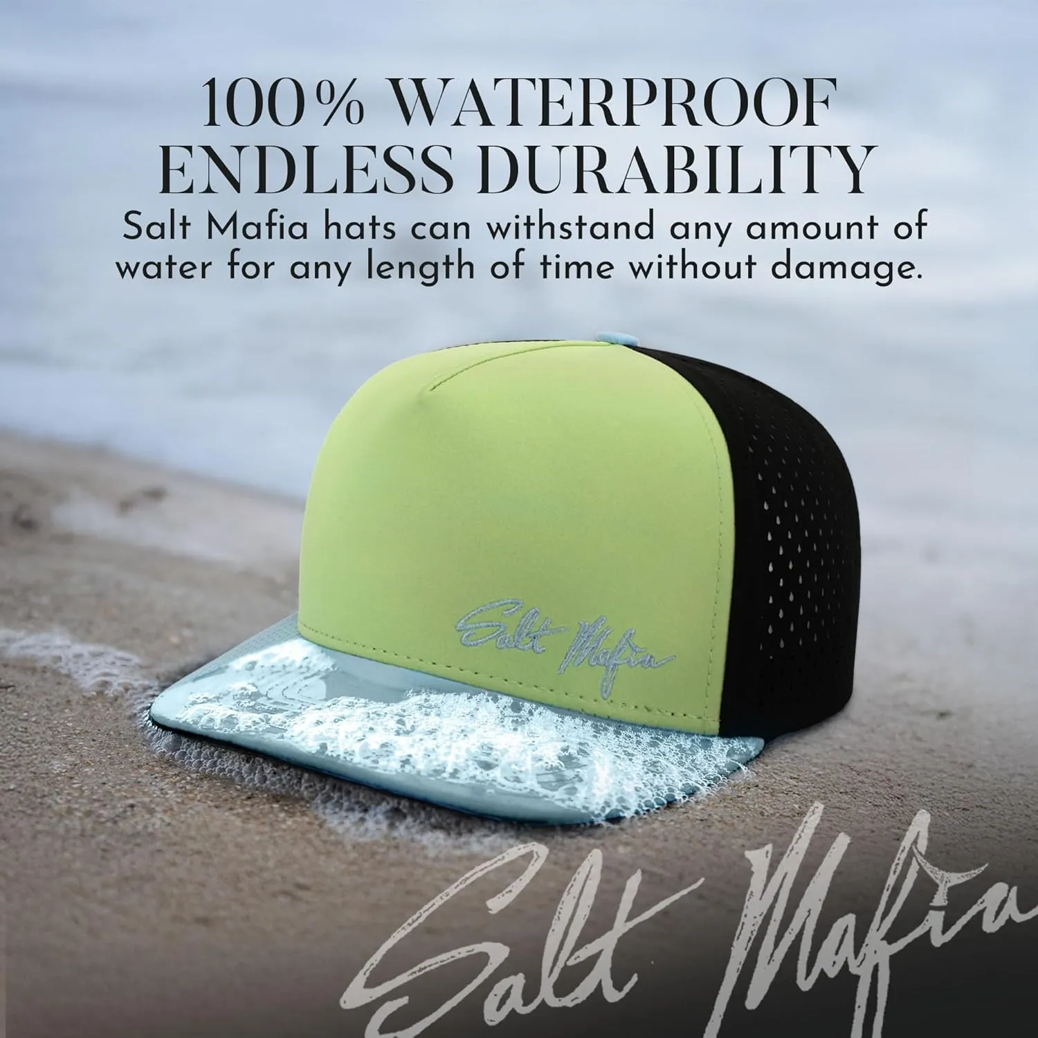 Salt Mafia Flat Brim Waterproof Hats for Men - Performance Snapback Surfer Hat