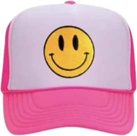Smile Face Trucker Hat, Trendy Cute Preppy Smile Yellow Emoji Patch Embroidered Baseball Cap Snapback Hat, One Size, Women