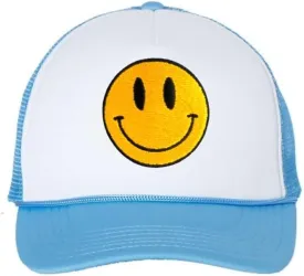 Smile Face Trucker Hat, Trendy Cute Preppy Smile Yellow Emoji Patch Embroidered Baseball Cap Snapback Hat, One Size, Women