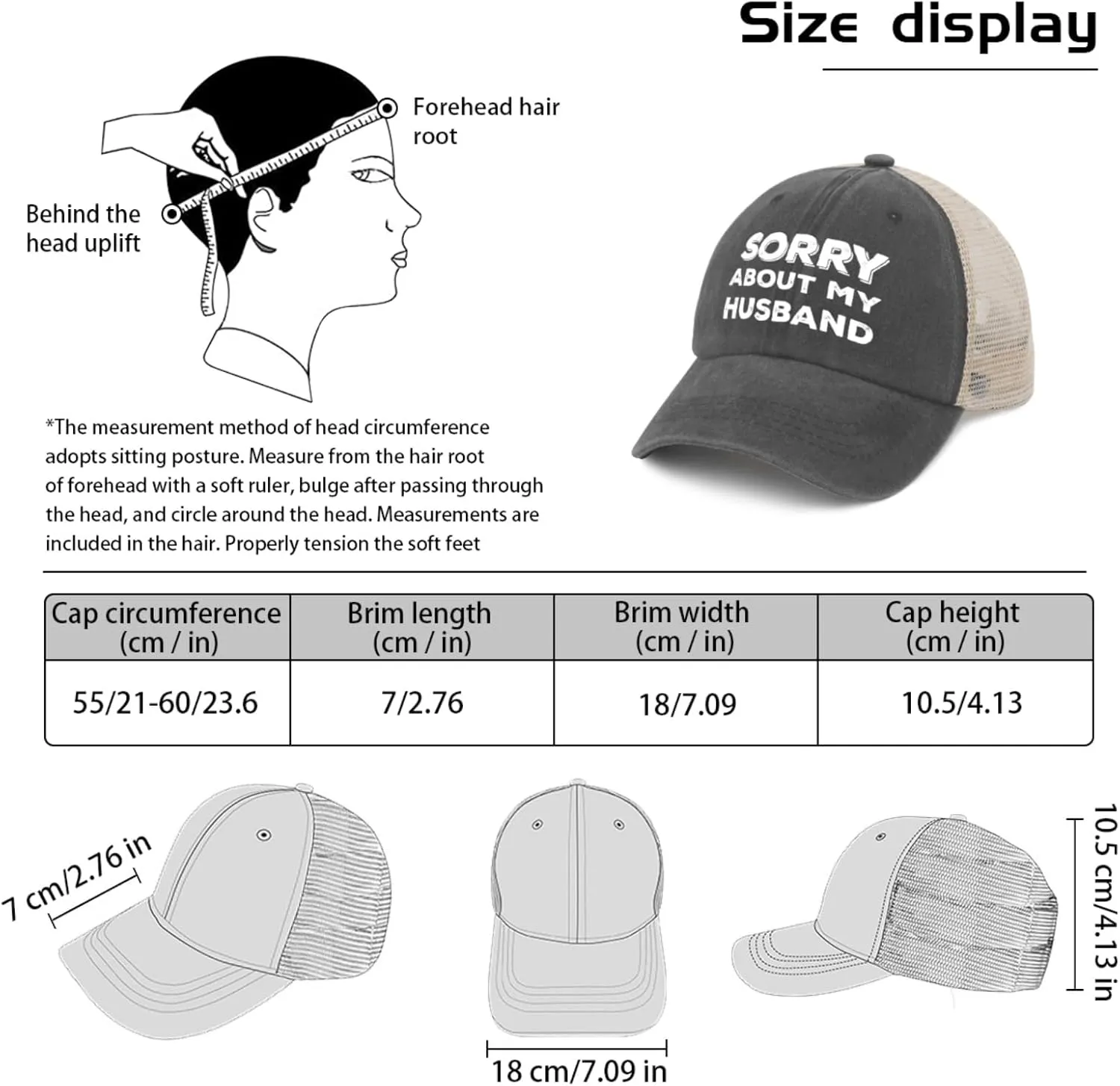 Sorry About My Husband Trucker Hat Women Funny Mesh Cap for Summer