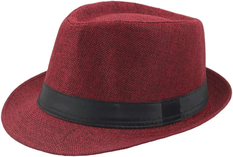 Straw Fedora Hat Mens Fedora Hats for Men Jazz Hat Men's Breathable Linen Top Hat Outdoor Sun Hat Trilby Panama Hat