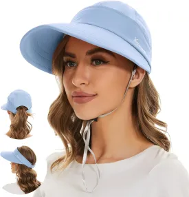 Sun Hats for Women UV Protection Wide Brim 2 in 1 Zip-Off Visor Summer Beach Hat Womens Packable Golf Hat