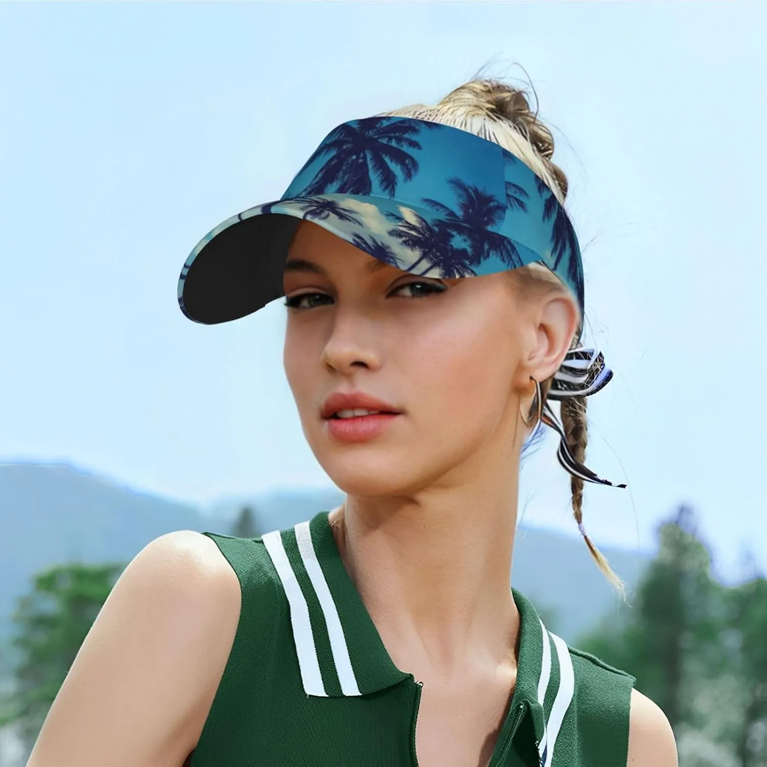 Tropical Island Palm Tree Sport Sun Visor Adjustable Summer Cap Visor Caps for Women Men Travel