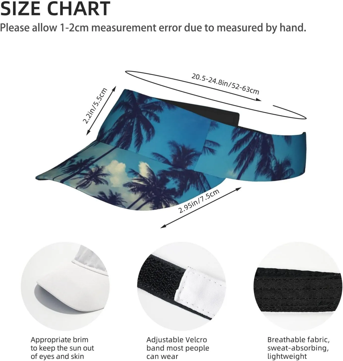 Tropical Island Palm Tree Sport Sun Visor Adjustable Summer Cap Visor Caps for Women Men Travel