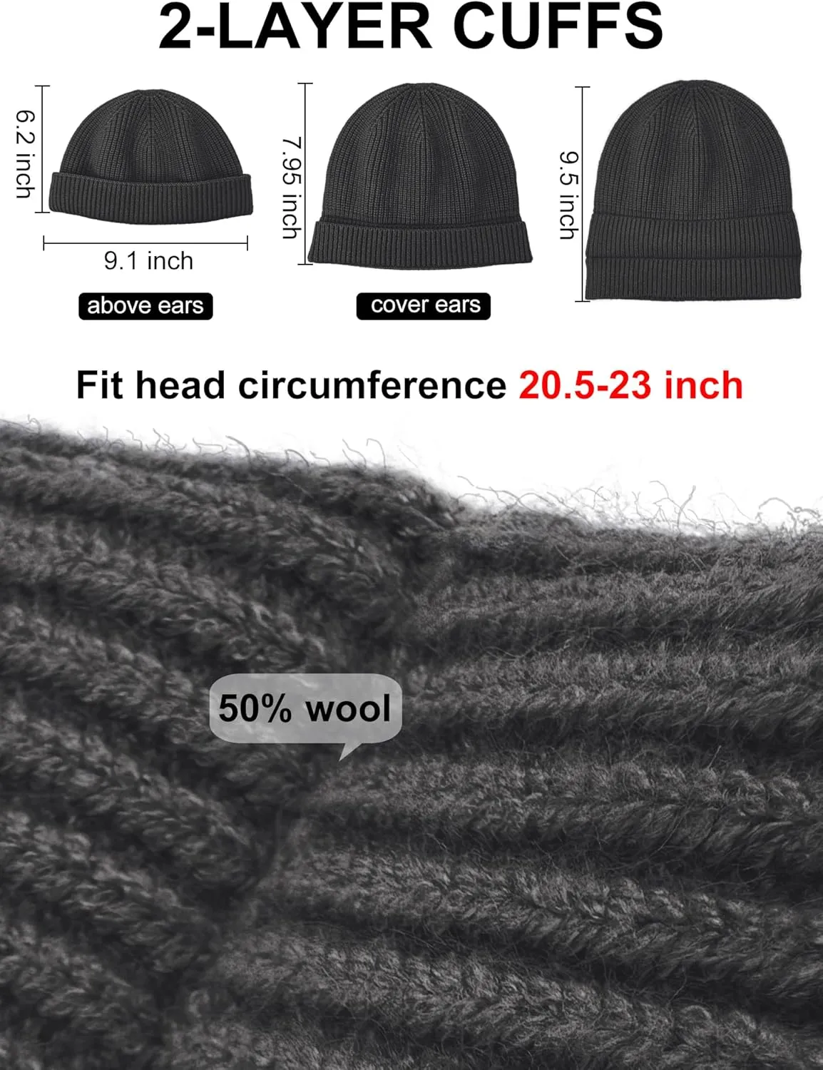 vidsel Thin Wool Fisherman Beanie Hat for Men Women Fall Winter,Short Knit Cuffed Fashion Trawler Skull Cap,Watch Cap
