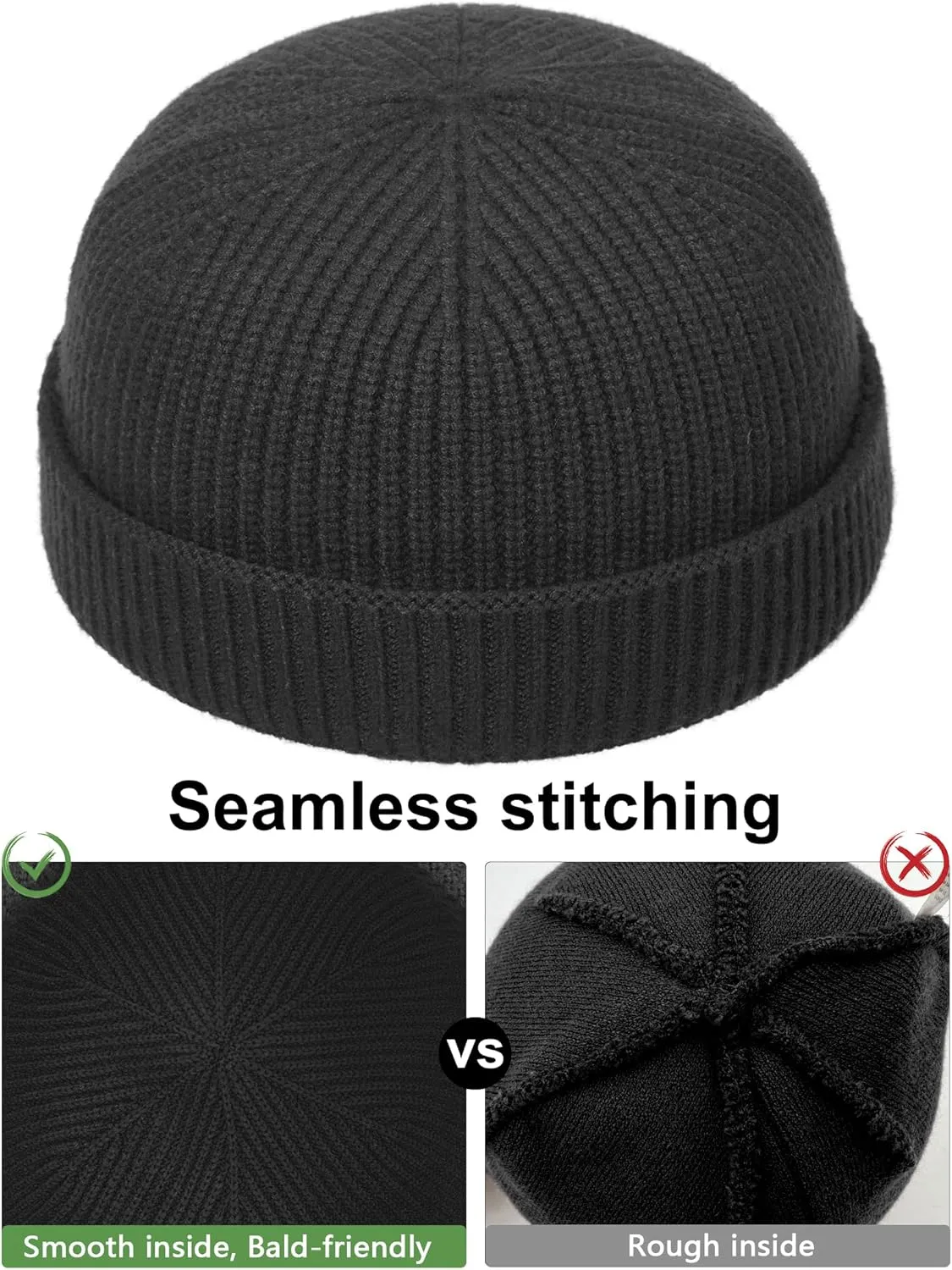 vidsel Thin Wool Fisherman Beanie Hat for Men Women Fall Winter,Short Knit Cuffed Fashion Trawler Skull Cap,Watch Cap