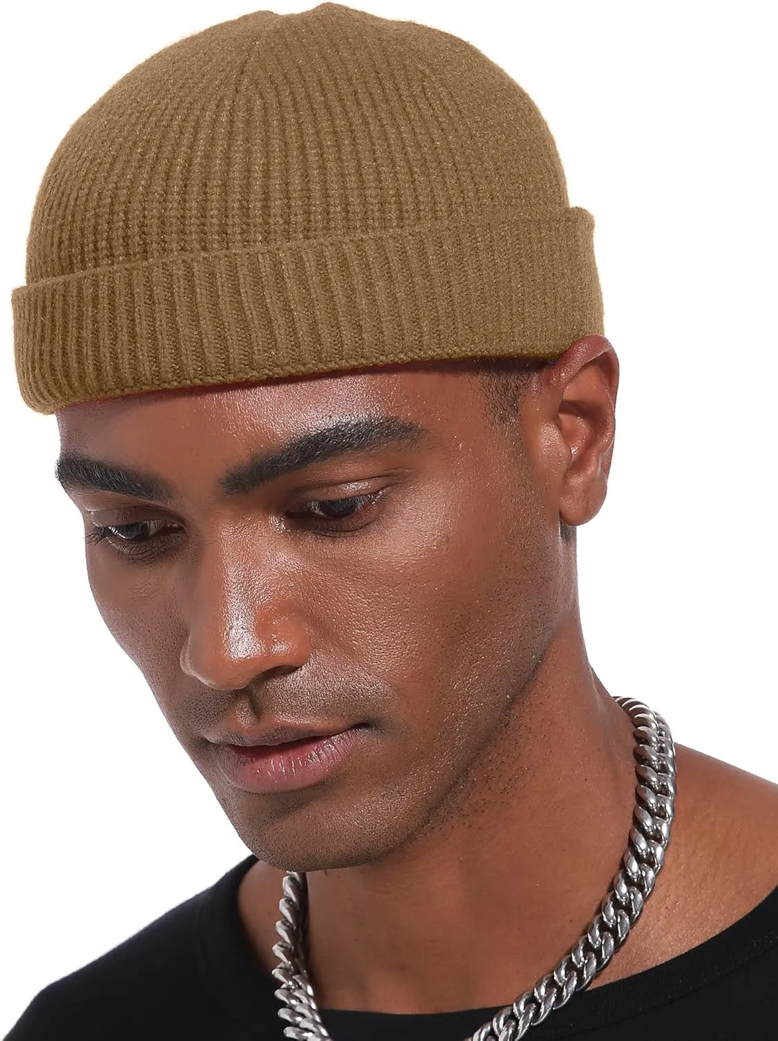 vidsel Thin Wool Fisherman Beanie Hat for Men Women Fall Winter,Short Knit Cuffed Fashion Trawler Skull Cap,Watch Cap