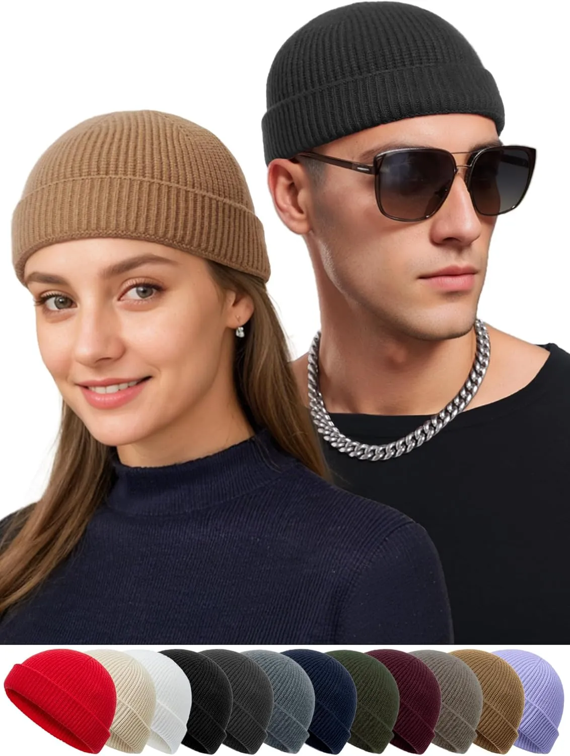 vidsel Thin Wool Fisherman Beanie Hat for Men Women Fall Winter,Short Knit Cuffed Fashion Trawler Skull Cap,Watch Cap