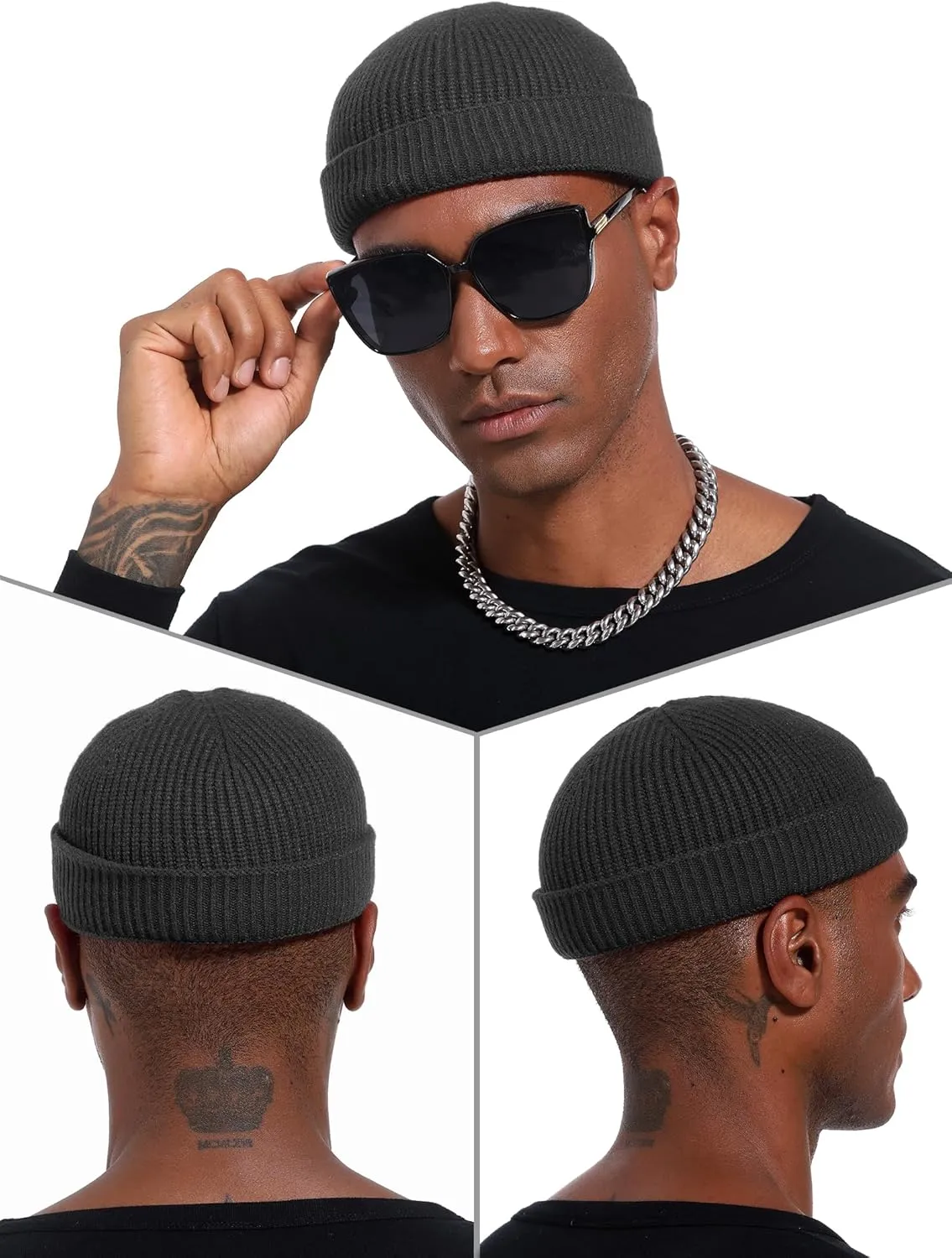 vidsel Thin Wool Fisherman Beanie Hat for Men Women Fall Winter,Short Knit Cuffed Fashion Trawler Skull Cap,Watch Cap