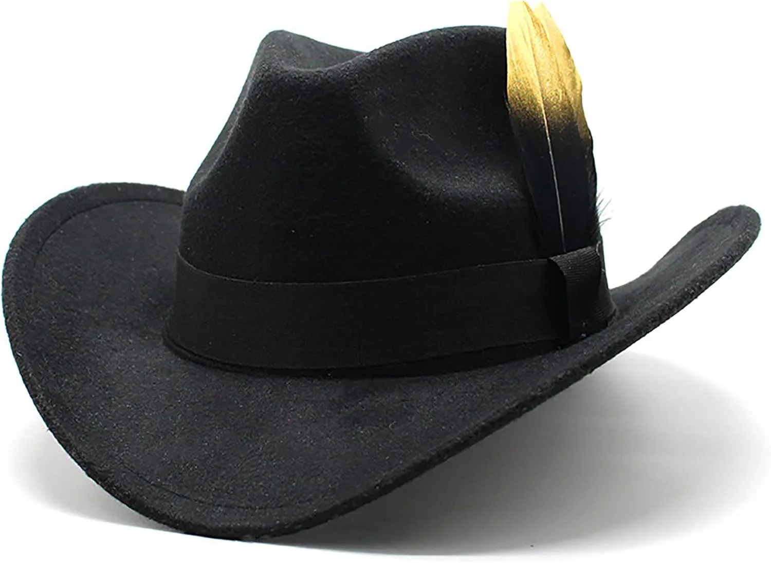 Western Cowboy Fedora Hats for Women Men Classic Wide Brim Outback Felt Hat with Feather Decor