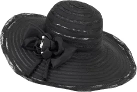 Wide-Brim Floppy-Kentucky-Hat for Womens - Foldable Lace Sun-Hats with Flower Fascinator Tea Party Wedding Hat