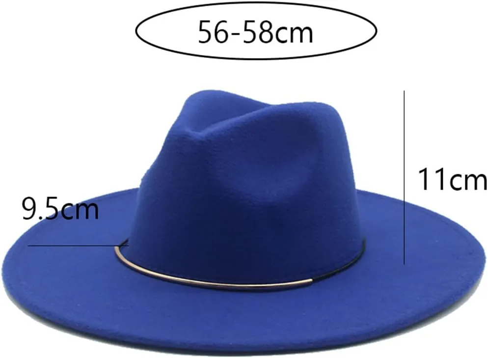 Women Fedora Hats 9.5CM Big Brim Solid Color Band Belt Formal Church Wedding Hats Classic White Winter Hats,White-56-58cm