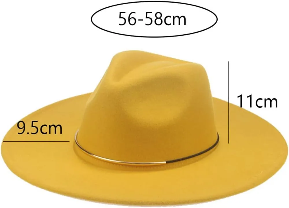 Women Fedora Hats 9.5CM Big Brim Solid Color Band Belt Formal Church Wedding Hats Classic White Winter Hats,White-56-58cm