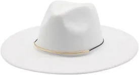 Women Fedora Hats 9.5CM Big Brim Solid Color Band Belt Formal Church Wedding Hats Classic White Winter Hats,White-56-58cm