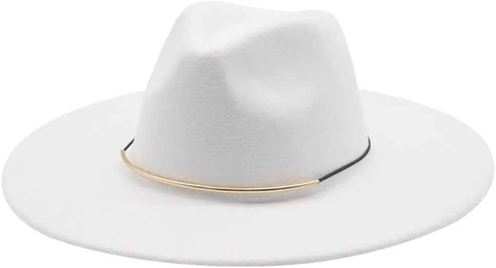 Women Fedora Hats 9.5CM Big Brim Solid Color Band Belt Formal Church Wedding Hats Classic White Winter Hats,White-56-58cm