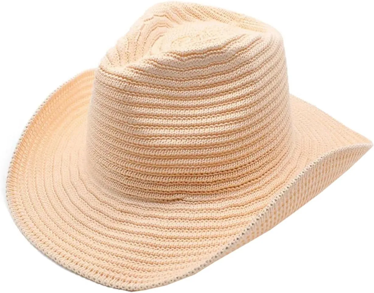 Women Men Western Cowboy Hat Jazz Top Hat Knitted Big Brim Felt Cap Trilby Wide Brim Fedora Outdoor Sun Hat