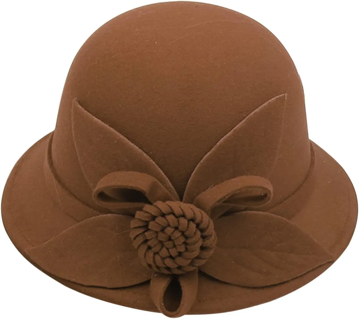 Women Solid Color Winter Hat Wool Cloche Bucket with Bow Women's Imitation Wool Fel Flowers Church Bowler Hats