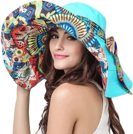Womens Beach Hat Floppy Reversible Big Sun Hat Wide Brim Fedora SPF Hat UPF 50 