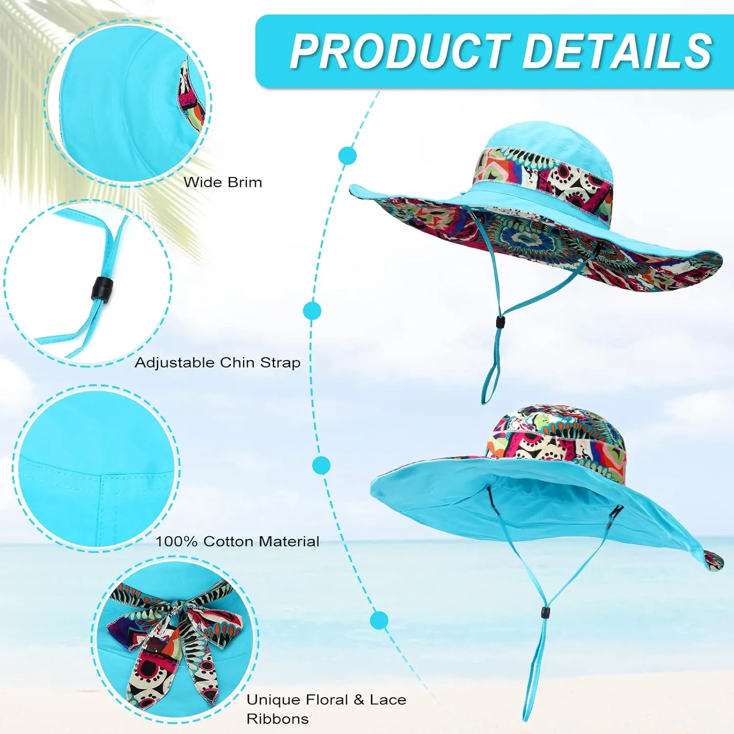 Womens Beach Hat Floppy Reversible Big Sun Hat Wide Brim Fedora SPF Hat UPF 50 