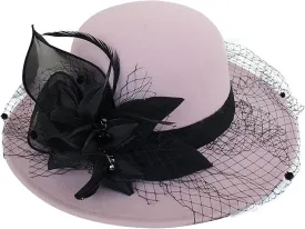 Women's Imitation Wool Fel Flowers Church Bowler Hats Women Solid Color Winter Hat Wool Cloche Bucket with Bow
