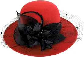 Women's Imitation Wool Fel Flowers Church Bowler Hats Women Solid Color Winter Hat Wool Cloche Bucket with Bow