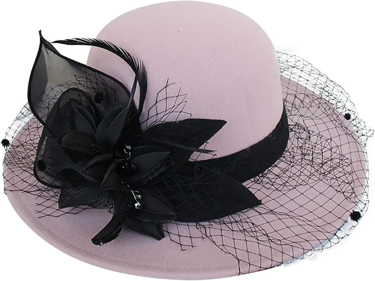 Women's Imitation Wool Fel Flowers Church Bowler Hats Women Solid Color Winter Hat Wool Cloche Bucket with Bow