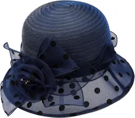 Women's Organza Derby Hat Fascinators Bucket Bowler Hats Floral Tea Party Bridal Wedding Church Dress Hats