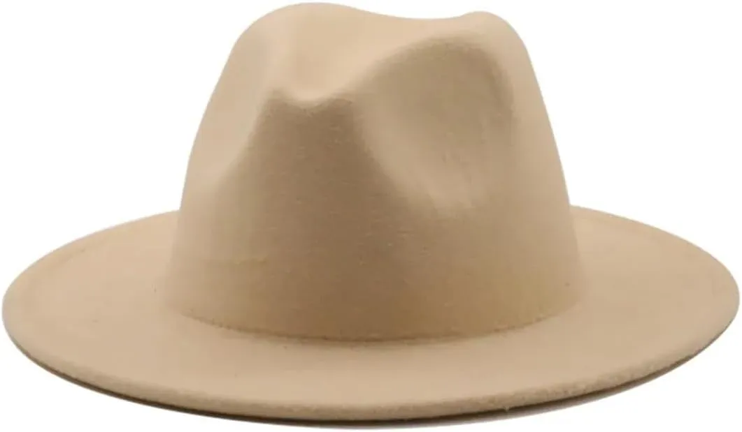 Womens Stage Felt Top Hat Big Brim Hats For Lady Vintage Church Hat Panama Jazz Cap