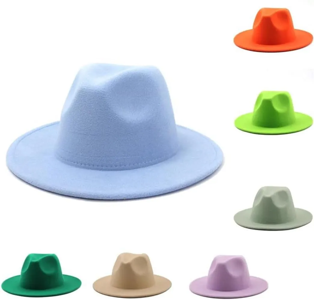Womens Stage Felt Top Hat Big Brim Hats For Lady Vintage Church Hat Panama Jazz Cap
