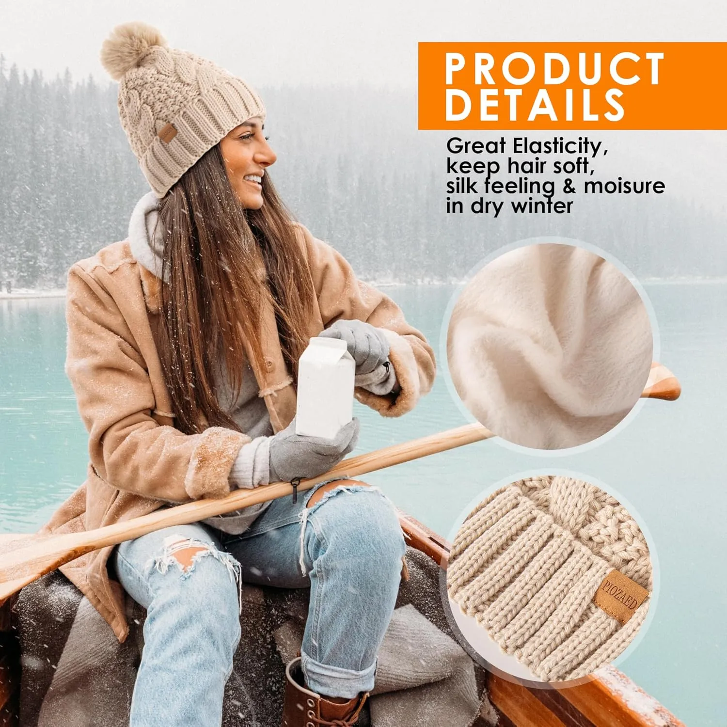 Women's Winter Pompom Beanie Warm and Cozy Knit Hat Fleece Lining Skull Cap for Women