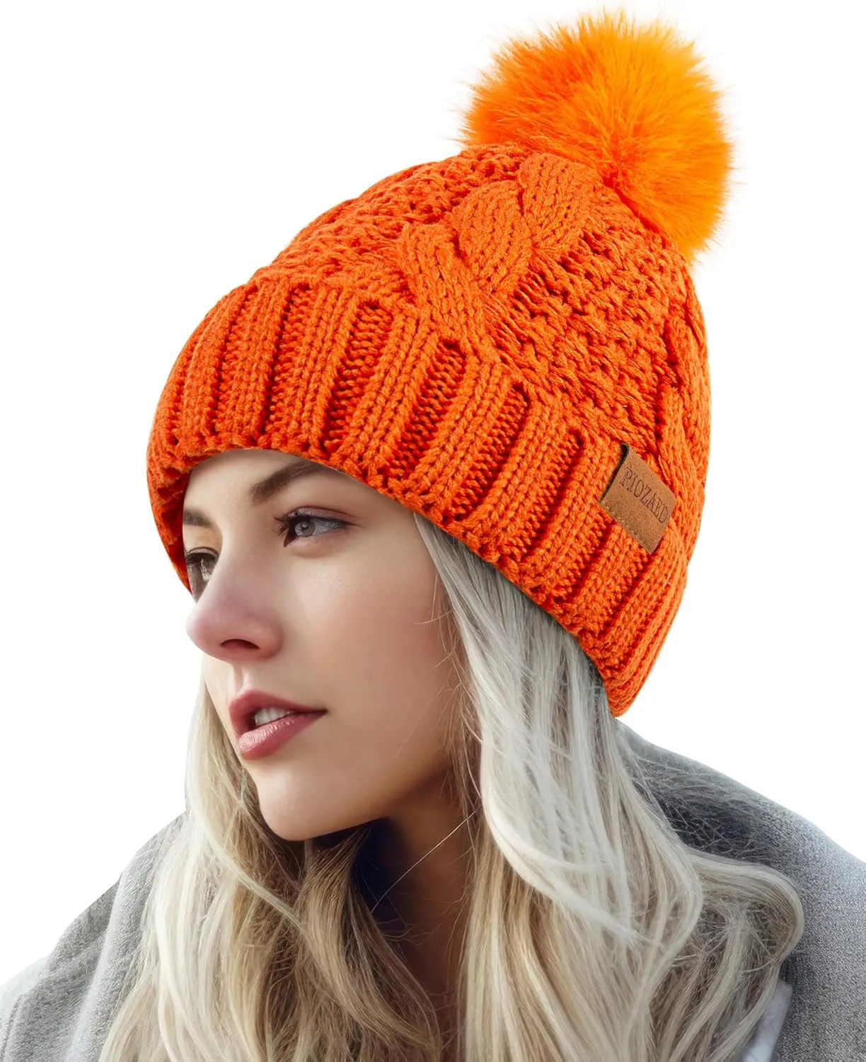 Women's Winter Pompom Beanie Warm and Cozy Knit Hat Fleece Lining Skull Cap for Women