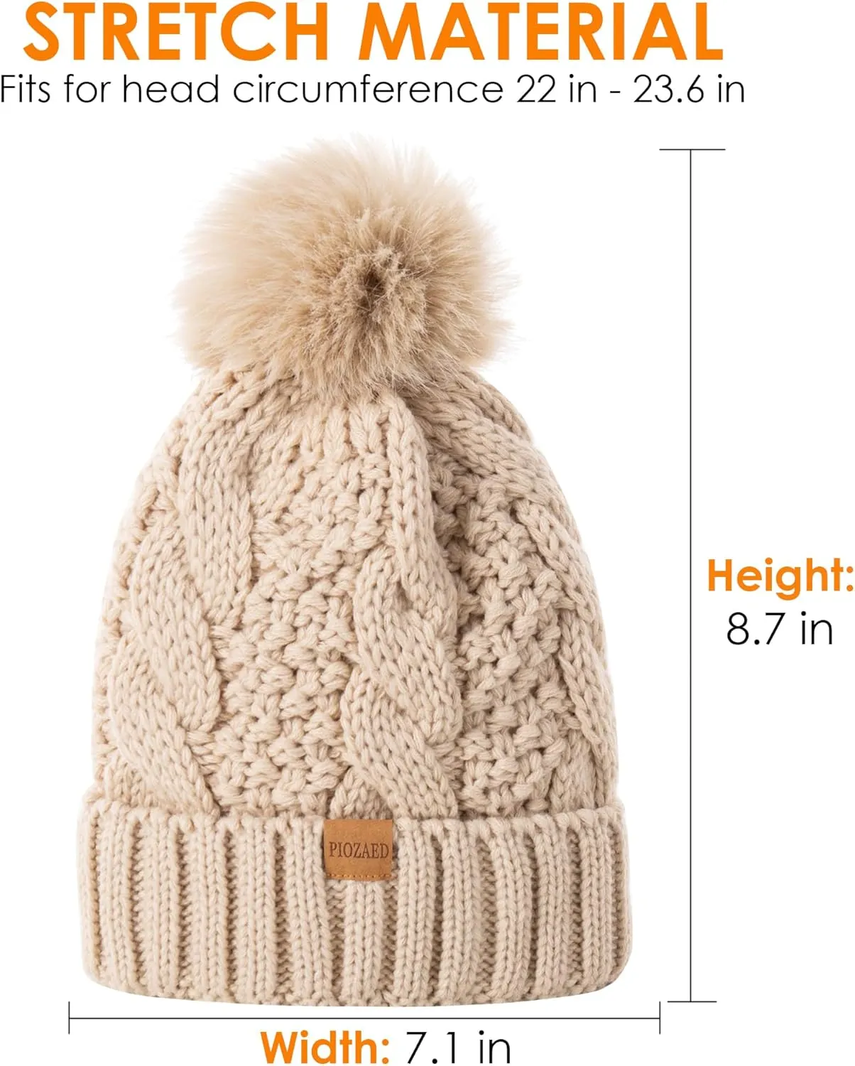 Women's Winter Pompom Beanie Warm and Cozy Knit Hat Fleece Lining Skull Cap for Women
