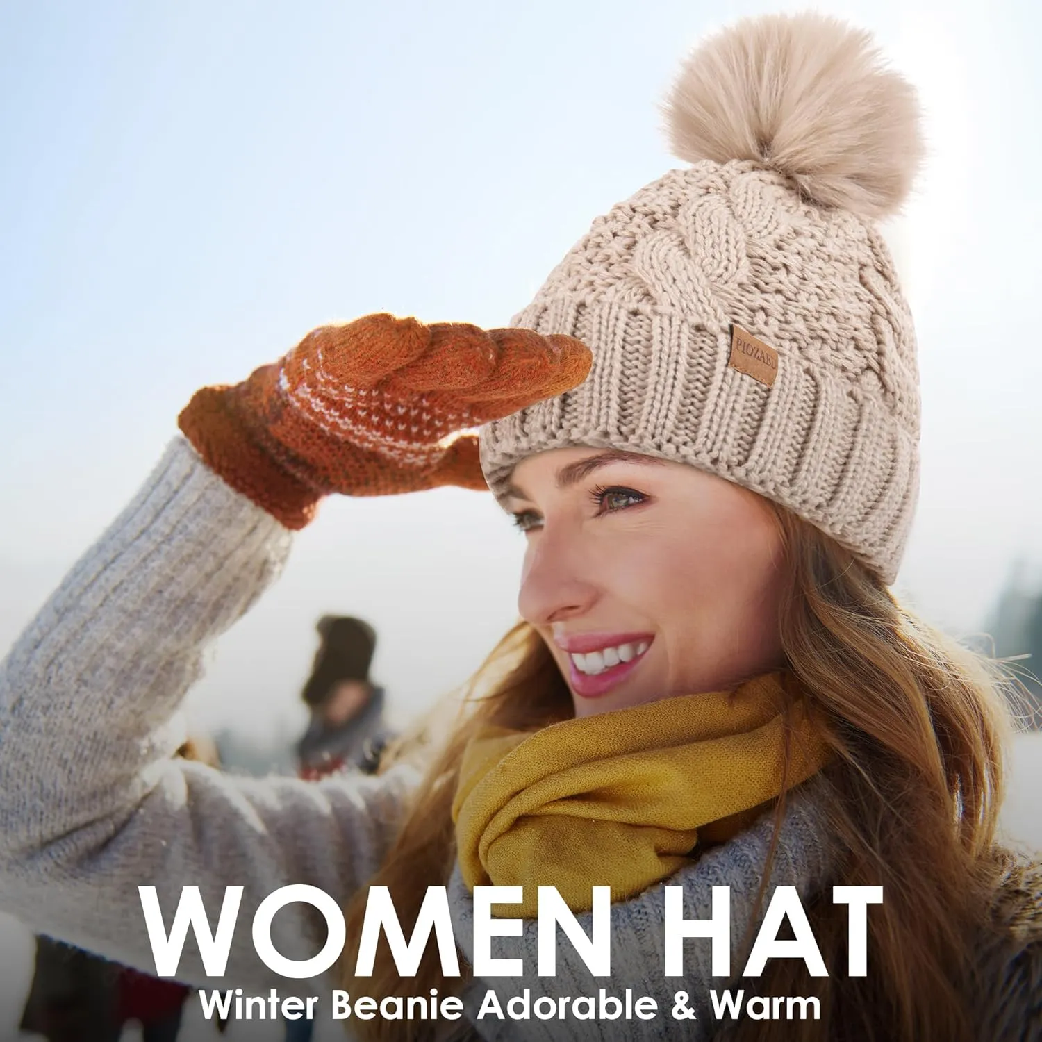 Women's Winter Pompom Beanie Warm and Cozy Knit Hat Fleece Lining Skull Cap for Women