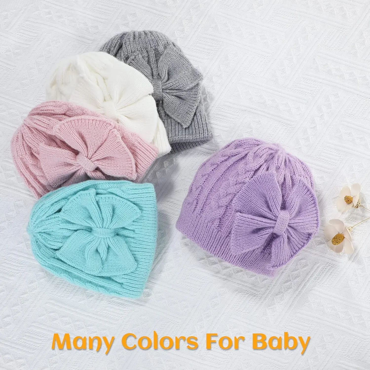 Zando Newborn Baby Girls Hats with Cute Bow Warm Baby Winter Hat Knitted Infant Hat Baby Beanies for Boys Girls 0-6 Months