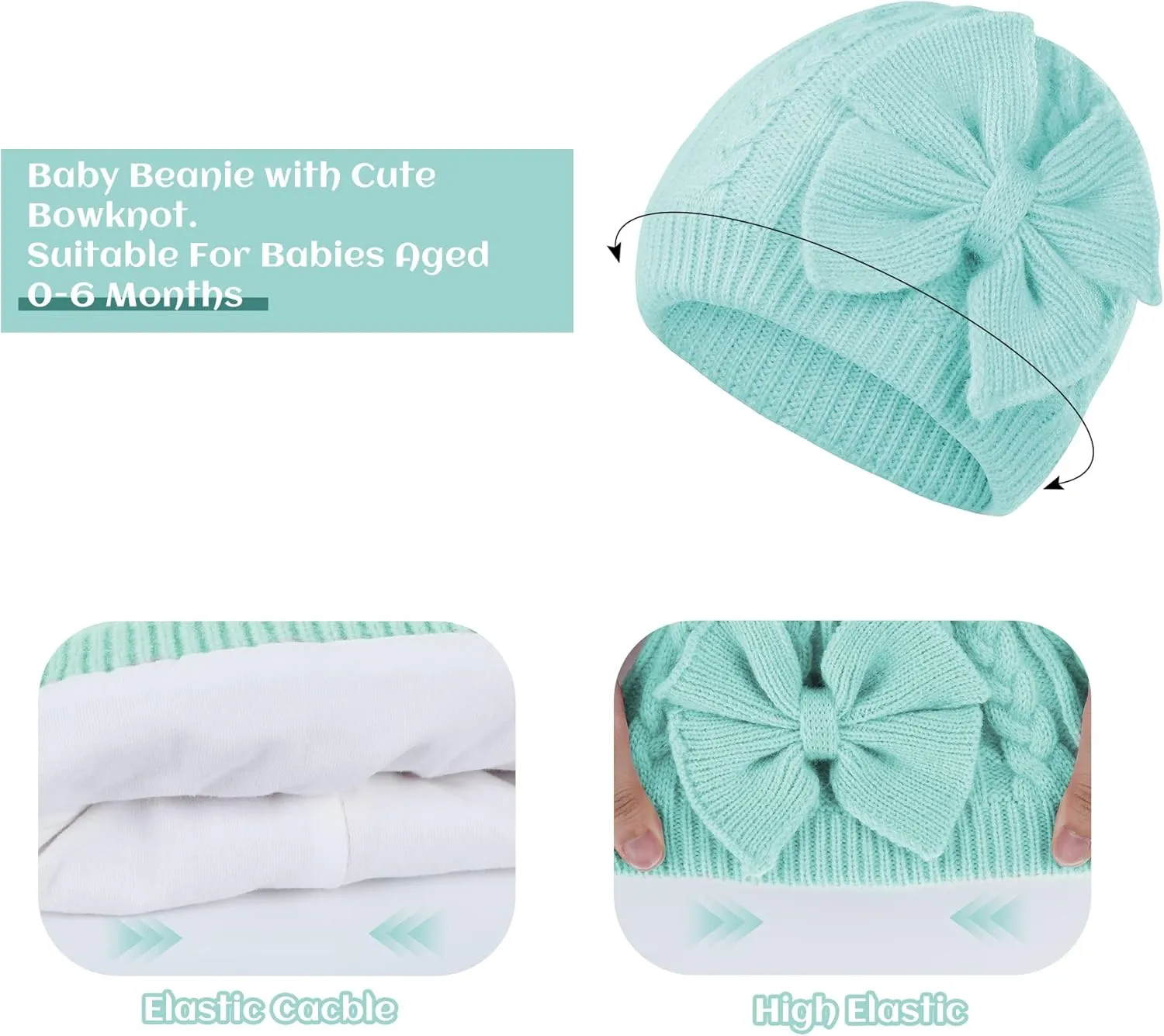 Zando Newborn Baby Girls Hats with Cute Bow Warm Baby Winter Hat Knitted Infant Hat Baby Beanies for Boys Girls 0-6 Months