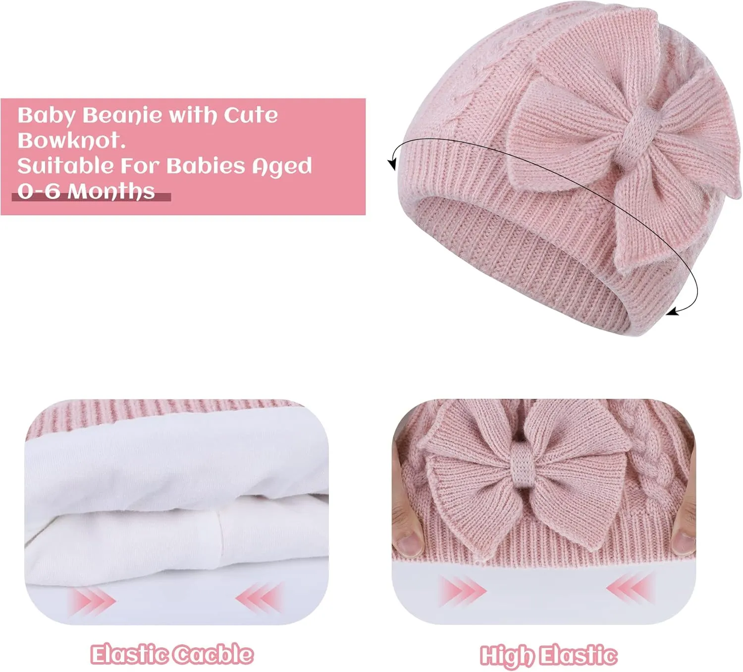 Zando Newborn Baby Girls Hats with Cute Bow Warm Baby Winter Hat Knitted Infant Hat Baby Beanies for Boys Girls 0-6 Months